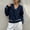 Navy, variant on Fair Isle Sweater Women, Tie Collar Knit Sweater Cropped with Scarf Self Tie Scarf Collar Crewneck Pullover, Long Sleeve Cropped Loose Fit Winter Warm Top Daily Travel Office Outfits