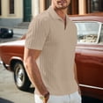 thumbnail image 5 of Satingcolo Mens Polo Shirt Texture Knitted Button T-Shirt Casual Short Sleeve Summer Vacation Golf Shirts,Khaki 2XL, 5 of 9