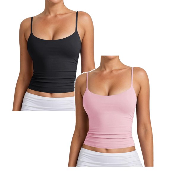XEGLSBU 2 Pack Women Tank Tops Basic Solid Color Sleeveless T Shirts Summer Adjustable Spaghetti Strap Vest Size XL
