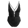 thumbnail image 5 of Deago Women's Sexy One Piece Swimsuit Plunge Deep V Neck Cutout Bathing Suits Textured Ruched Crisscross Back Self Tie Swimwear (Black, S), 5 of 9