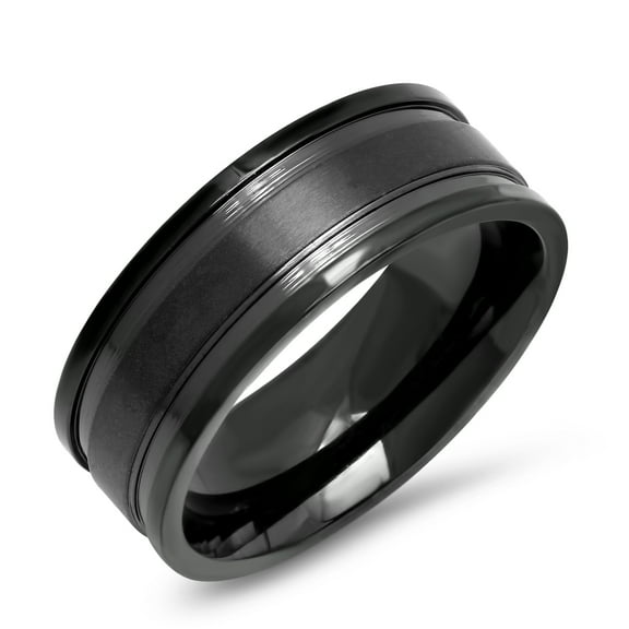 Men's Black Ip Stainless Steel Band Ring With Matte Inlay