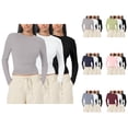 thumbnail image 1 of 3 Pcs Chemises à Manches Longues pour Femmes 2026 Printemps Décontracté Court Col Rond Ajusté T-Shirt sous-Vêtement, 1 of 2