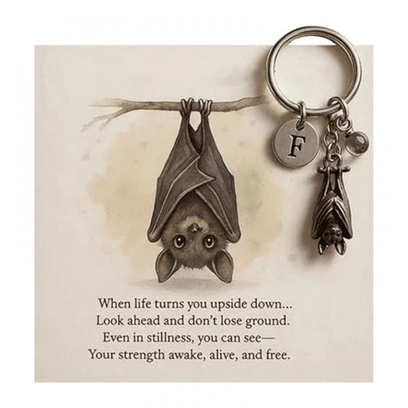 Emotional Support Bat Metal Keychain Keyring With Inspirational Verse Card