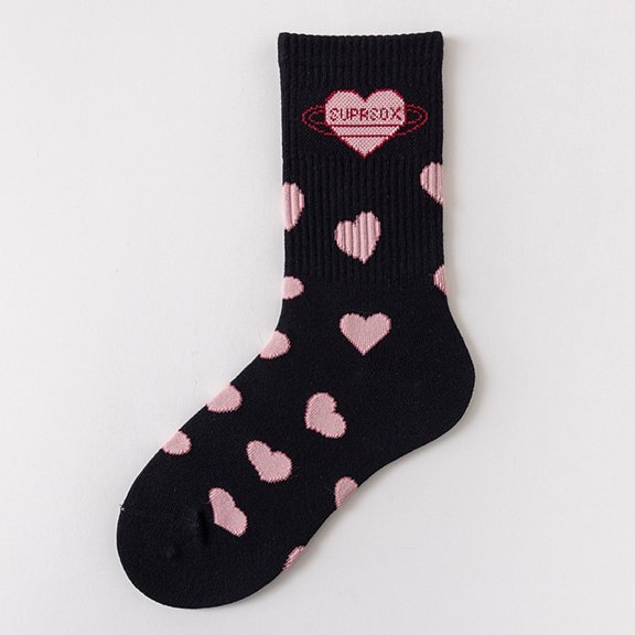 Babaley Womens Crew Socks Heart Print Mid Calf Socks Retro Comfort Elastic Sports Casual Socks