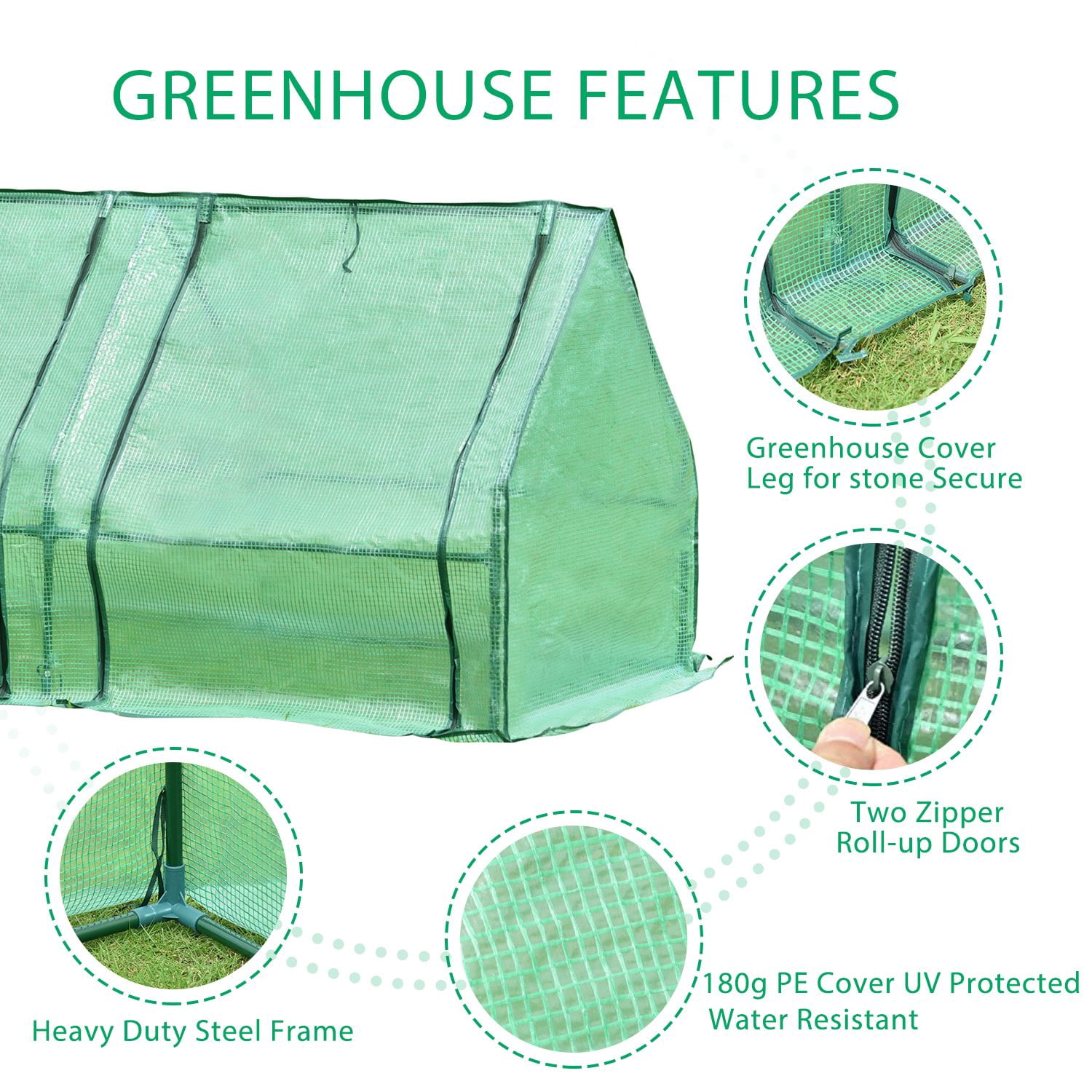 Aoodor 6 ft. x 3 ft. x 3ft. Mini Greenhouse with 2 Zipper Doors, Water Resistant UV Protected for Flowers, vegetables and herbs with 3 Covers