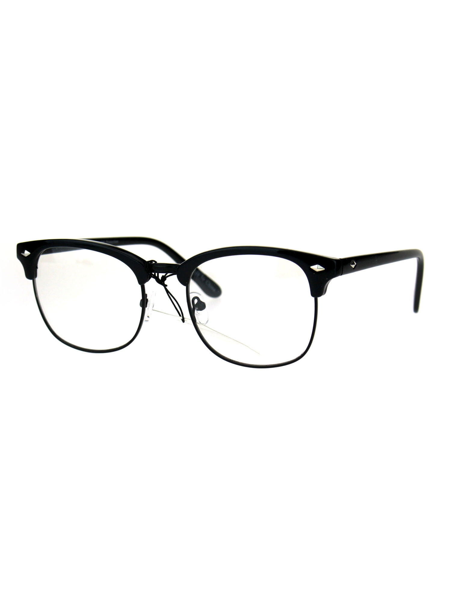 Mens Classic Horned Half Rim Hipster Nerdy Retro Eye Glasses All Black ...