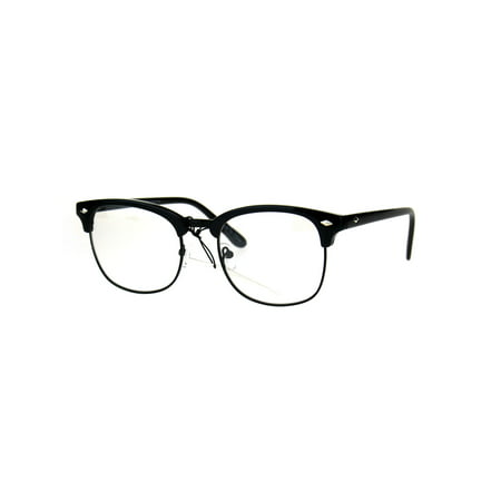 Mens Classic Horned Half Rim Hipster Nerdy Retro Eye Glasses All Black