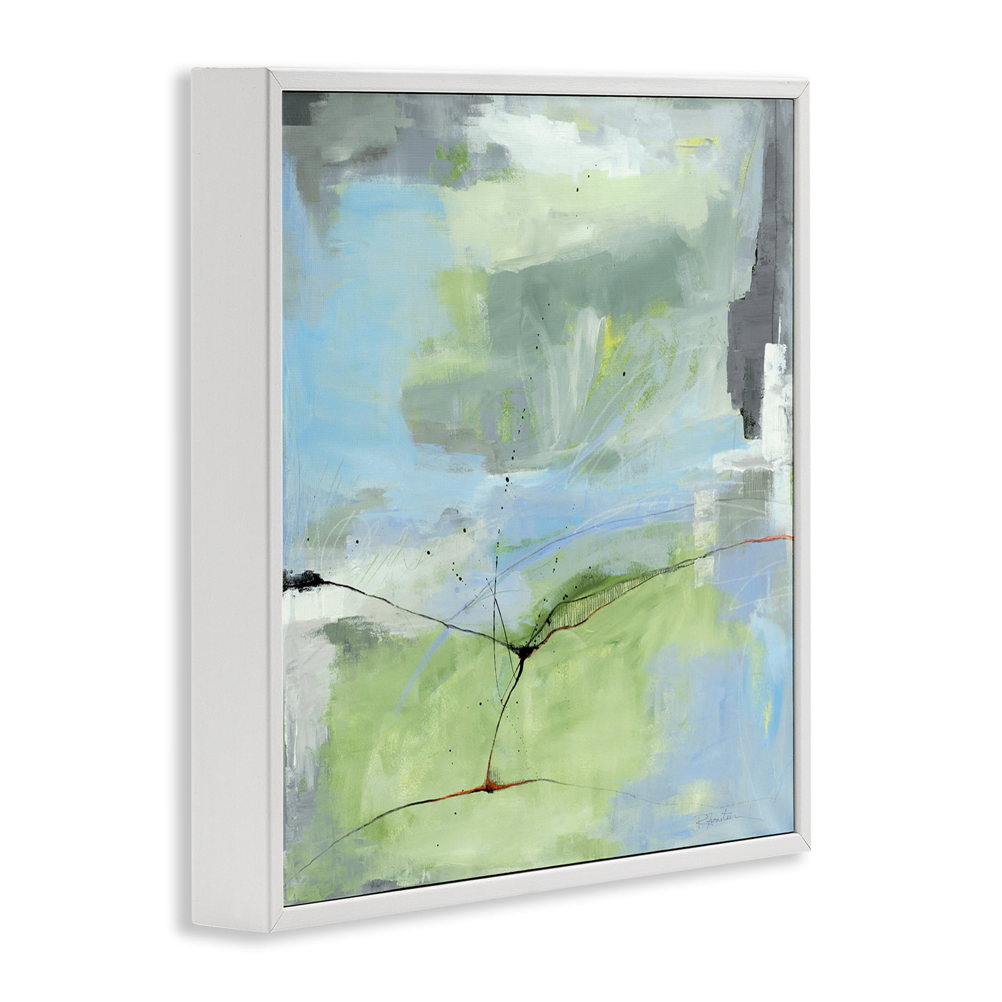 Stupell Industries Abstraction with Streaked Line Abstract Painting White Framed Art Print Wall Art, 24 x 24