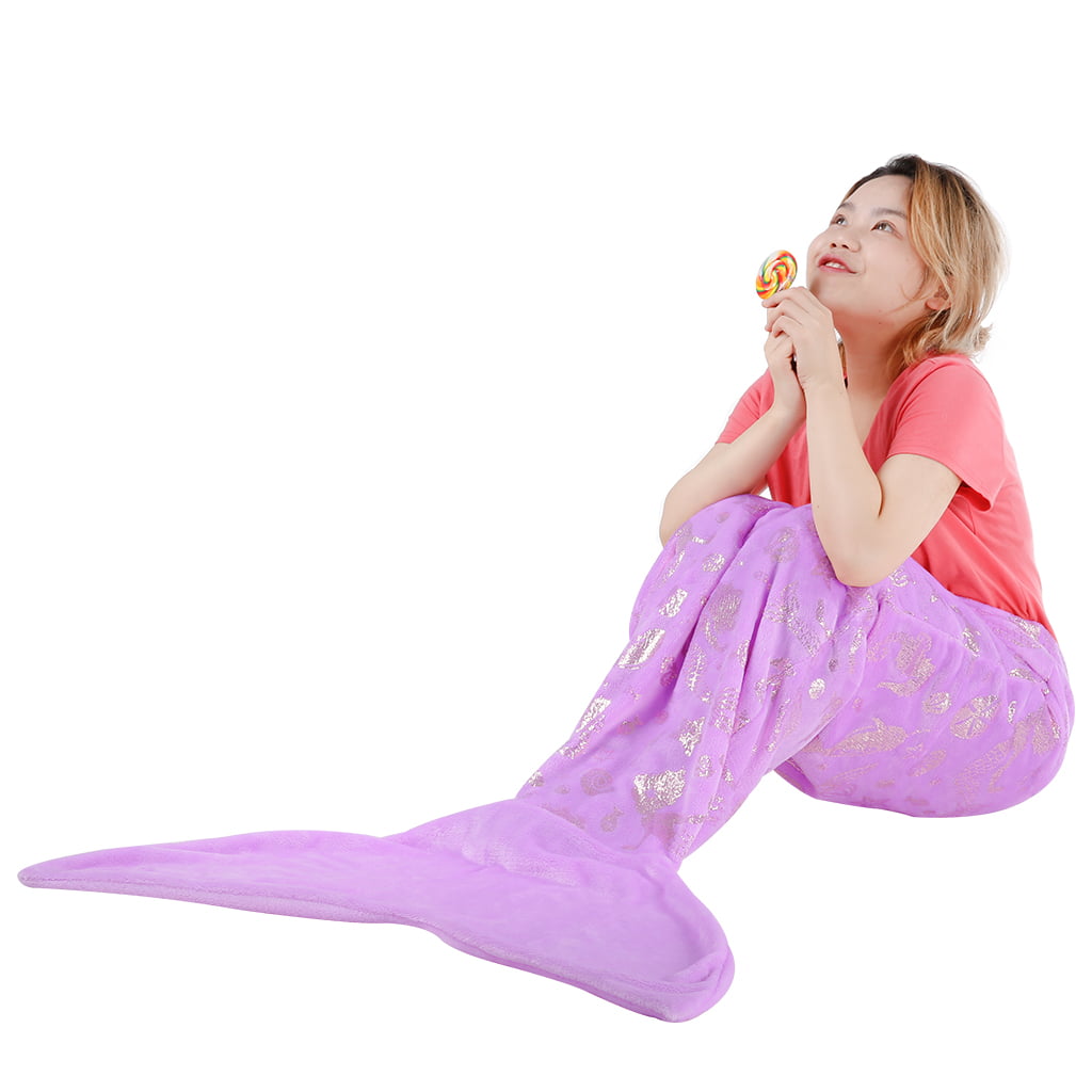 56x 20 LANGRIA Mermaid Tail Blanket Glittering Soft Fleece Flannel Throw Warm Sleeping Bag for Kids Girls Purple 