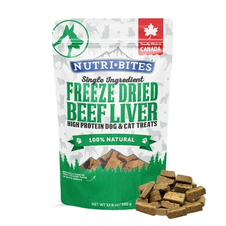 Nutri Bites Freeze Dried Liver Treats for Dogs and Cats - High-Protein Single Ingredient Freeze Dried Dog Treats ( Beef Liver ) - Grain Free, Easy to Digest - Proudly Made in Canada - 500g / 17.6 oz