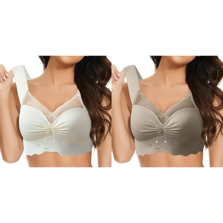 LUOGENLI Women Bralette Lace Women s Front Side Buckle Lace Edge without Steel Ring Movement Seamless Gathering Adjustment Yoga Sleep Large Bra 2Pcs Women Bras Push up Padded Women Bralette L