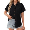 thumbnail image 2 of Fantaslook Womens Button Down Shirts Cotton Linen Short Sleeve Shirt Lapel Work Blouses Casual Summer Tops with Double Pockets, 2 of 11