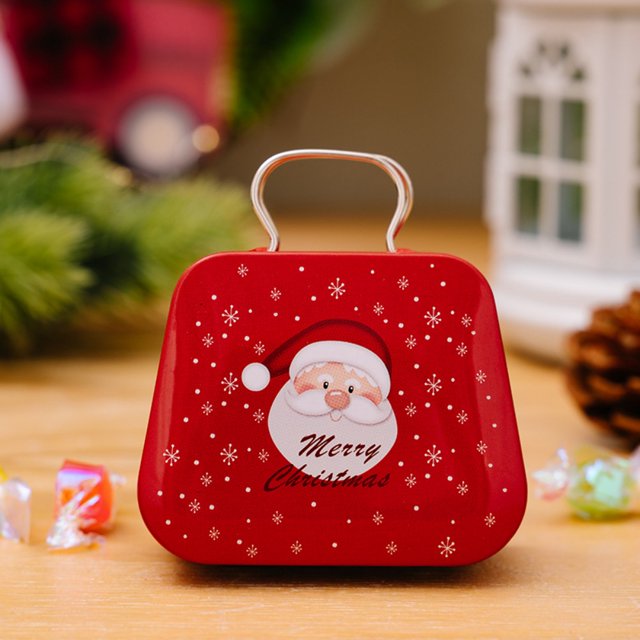Portable Christmas Square Tinplate Can Candy Gift Storage Box Biscuit Can Metal Can Home Storage Box Xmas Candy Cans Kids Gift