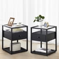 thumbnail image 3 of VECELO 3-piece Bedroom Set, Metal Platform Bed Frame with 2 Glass Top Nightstand, Queen Size, 3 of 8
