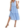 thumbnail image 2 of Lucakuins Mujer Verano A-line Midi Vestido Casual Color sólido Con cuello en V Volantes Sin mangas Suelto Vestido de playa de vacaciones Lucakuins  moda, 2 of 9