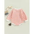 thumbnail image 4 of Baby Boy's Girl's Check Romper Round Neck Long Sleeve One Piece Plaid Romper, 4 of 9