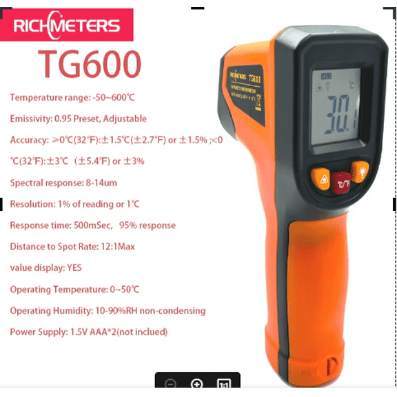 RICHMETERS TG600 No-contact Digital Infrared Thermometer -50~600℃