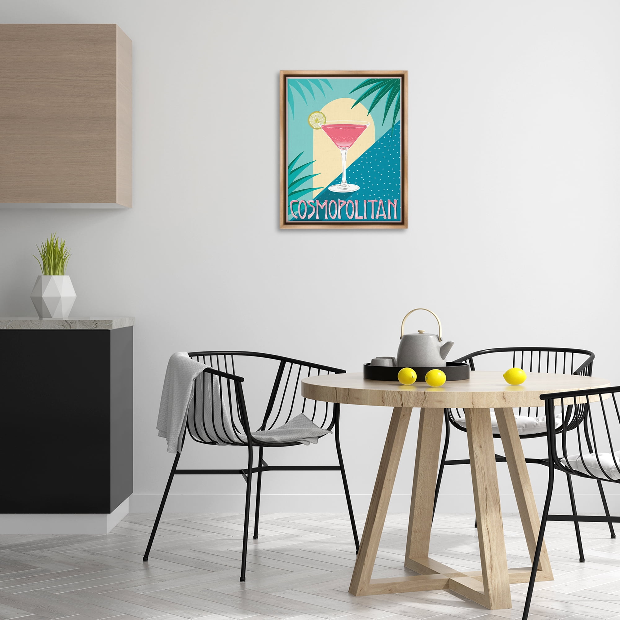 Stupell Industries Cosmopolitan & Palm Leaves Food & Beverage Painting Brown Floater Framed Canvas Art Print Wall Art, 17 x 21