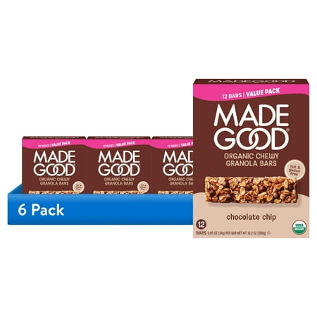 (6 pack) MadeGood Chocolate Chip Granola Bars, 12 Healthy Snack Bars, 0.85 oz Each
