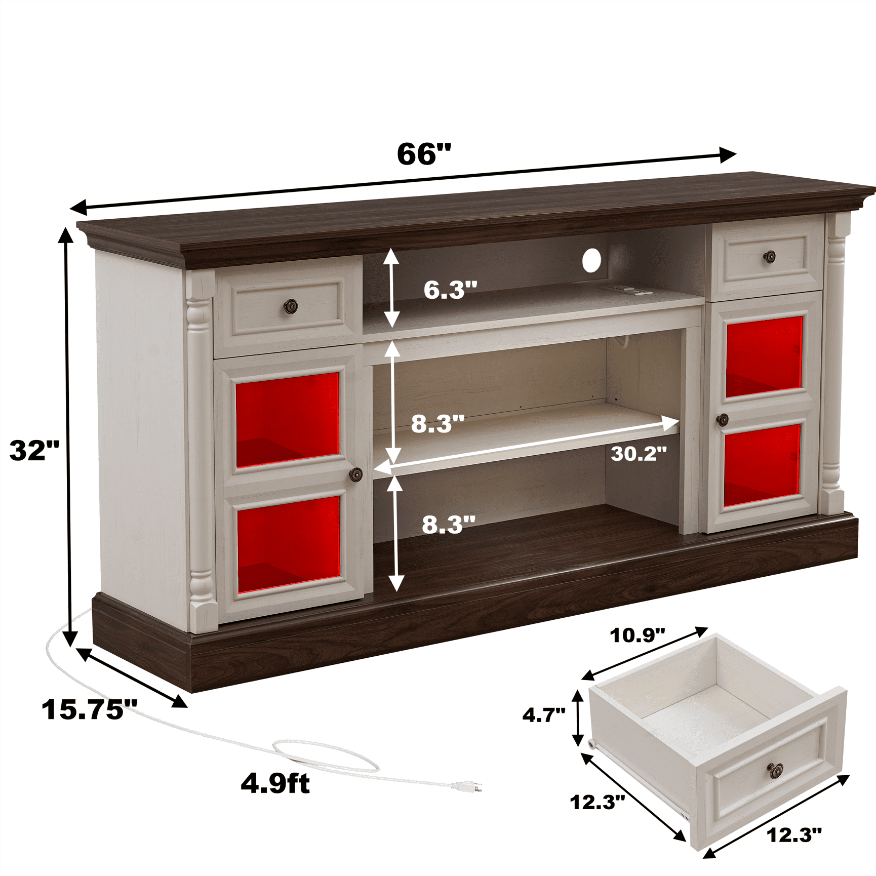Farmhouse Fireplace TV Stand with Roman Column Design for Up to 80 Inch TVs, 70 Inch Modern Entertainment Center with Adjustable LED Lighting and Ample Storage for Living Room