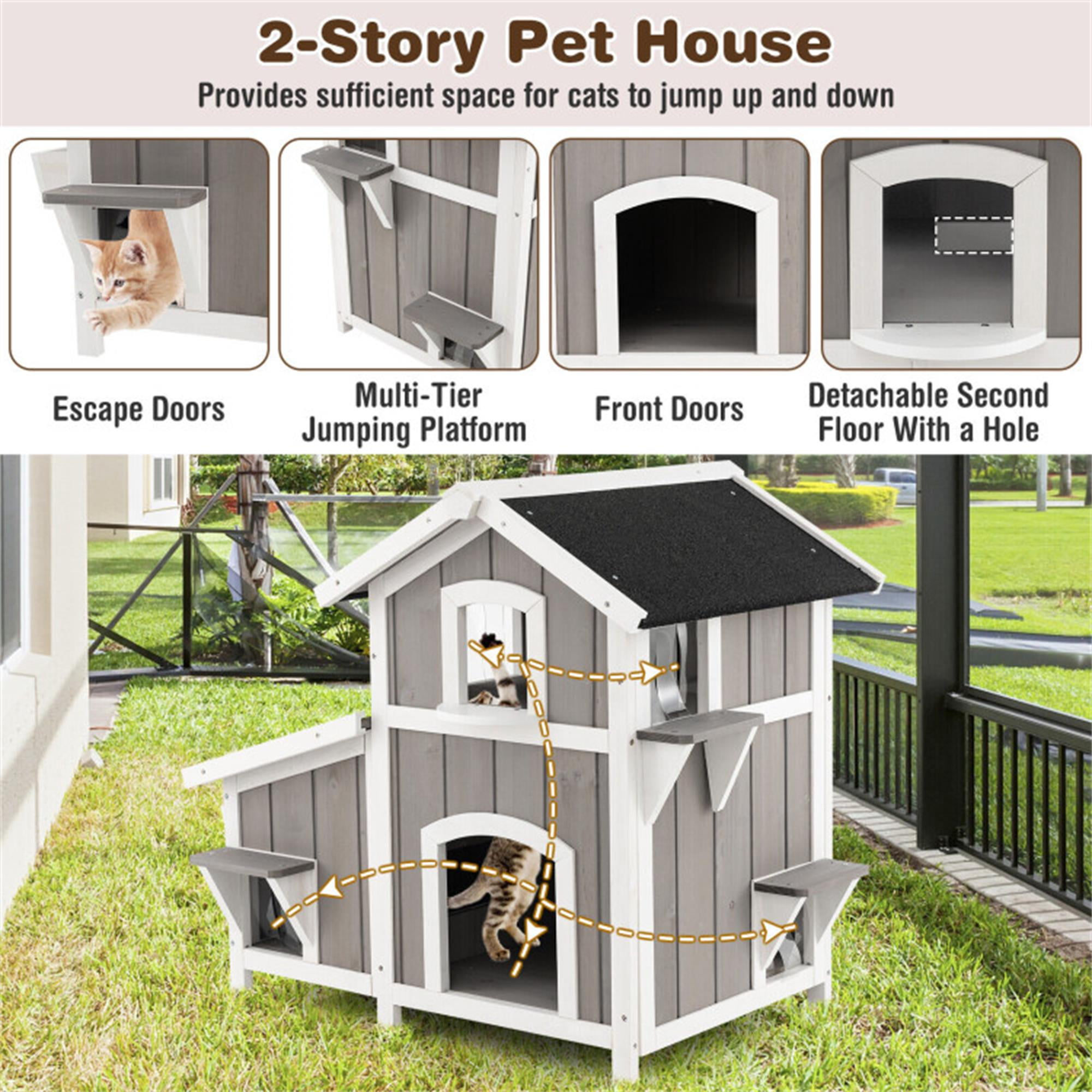 Pefilos 39" Outdoor Feral Cat House Indoor Kitty Shelter with Escape Door for Cats Insulated, Weatherproof Roof Cat Condo, Gray Pefilos 39" Outdoor Feral Cat House Indoor Kitty Shelter with Escape Door for Cats Insulated, Weatherproof Roof Cat Condo, Gray