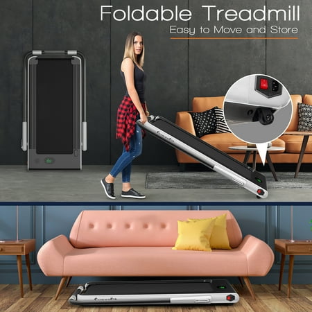 Costway - Up To 7.5MPH 2.25HP 2-in-1 Folding Under Desk Treadmill W/Speaker Controller APP, Single Display Screen - Silver