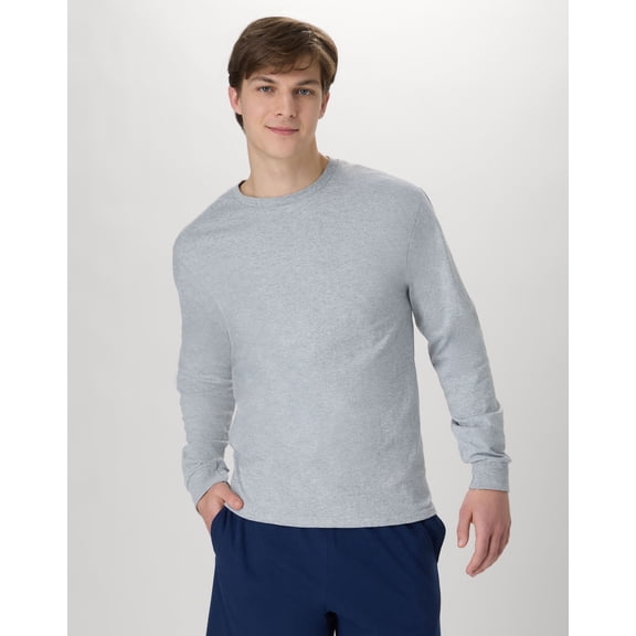 Hanes Essentials Men's Cotton Long Sleeve T-Shirt, Value 4-Pack Light Steel S