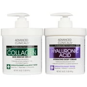 Advanced Clinicals Moisturizing Collagen Body Lotion and Hydrating Hyaluronic Acid Body Cream Bundle of Two 16 fl oz