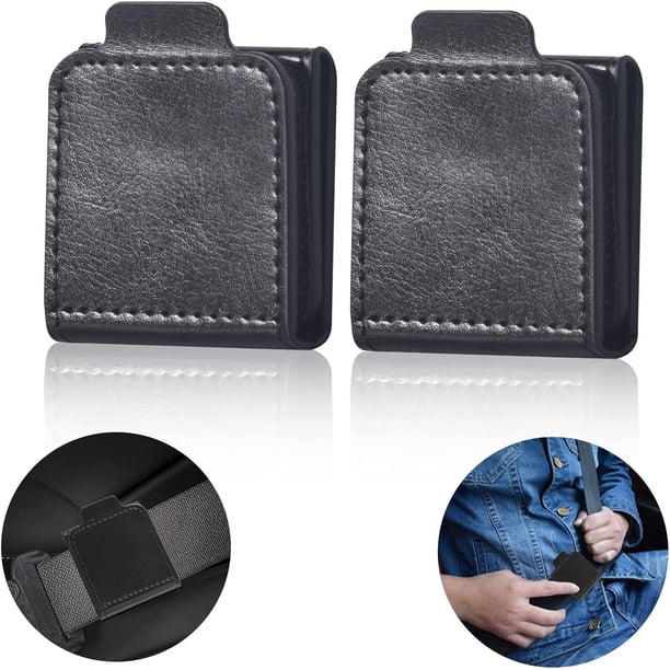 Ajustador de cinturón de seguridad, clip de cinturón de seguridad para adultos, clip de bloqueo universal para posicionador de correa de hombro y cuello - Paquete de 2 (negro)