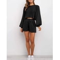 thumbnail image 3 of Conjunto de 2 piezas de punto para mujer: top corto con mangas abullonadas, pantalones cortos, suéter y chándal, 3 of 6