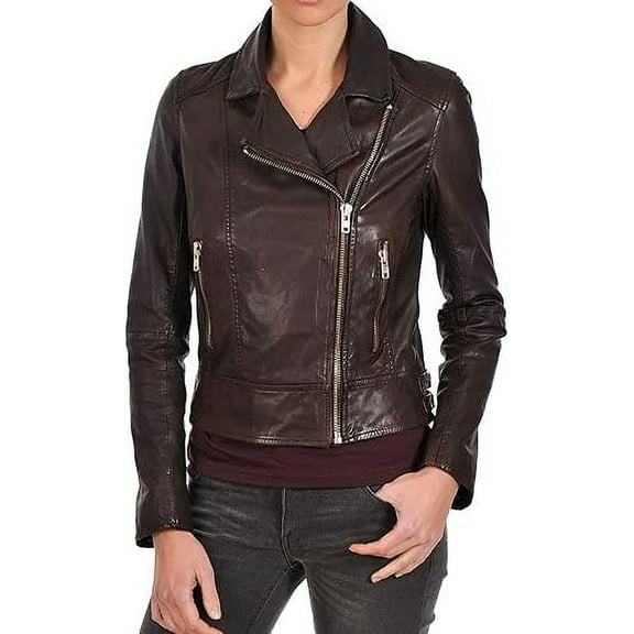 Brand New Genuine Soft Brown Lambskin Leather Jacket For Women's Designer Wear W664
