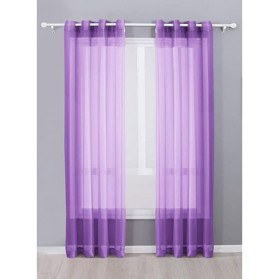 Decotex 2 Piece Sheer Voile Grommet Top Window Curtain Panel Drapes (54" X 63", Lilac)
