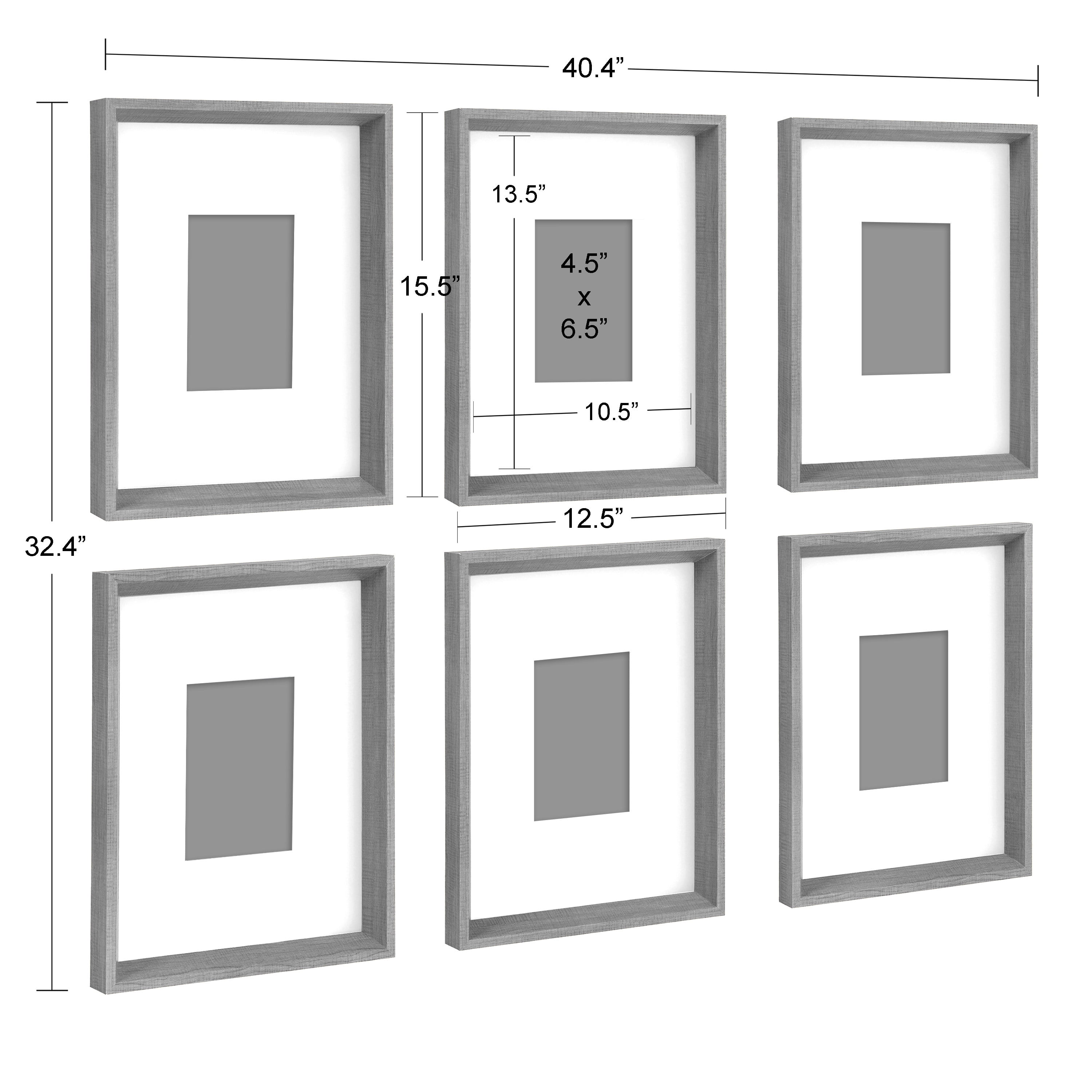 Kate and Laurel Calter 6 Framed Modern Black and White Geometric Abstract Art Prints, Gold