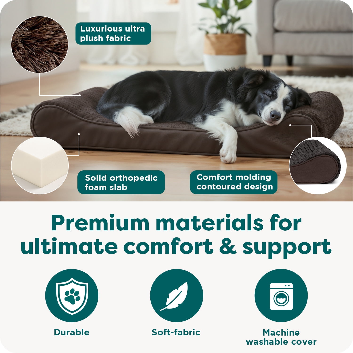 FurHaven Orthopedic Dog Bed for Large/Medium Dogs, Luxe Lounger Contour Mattress with a Solid Orthopedic Foam Slab for Joint Support, Removable Washable Cover, Large, Plush Suede, Chocolate