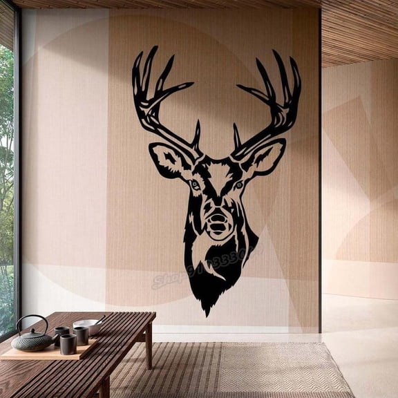 Deer Wall decal Horns Forest Wild animal Deer head Wall Sticker Vinyl Art Decal Home Bedroom Living Room Decor Sticker 56x35cm