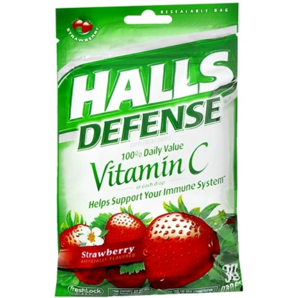 Halls Defense Vitamin C Drops Strawberry 30 Each (Pack of 3) Walmart