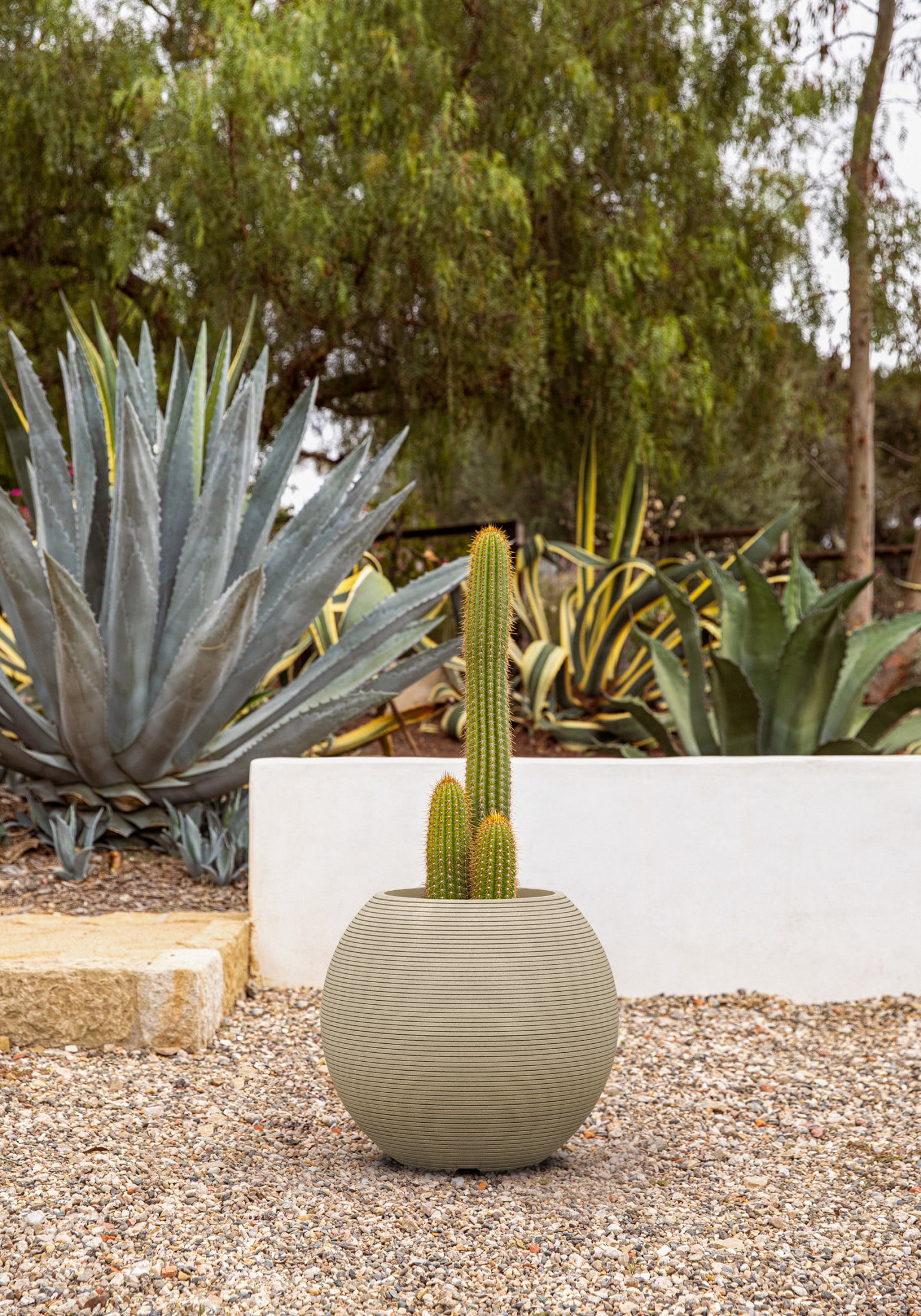Veradek Strata Series Sphere Plastic-Stone Round Planter - Sand, 2 Pack