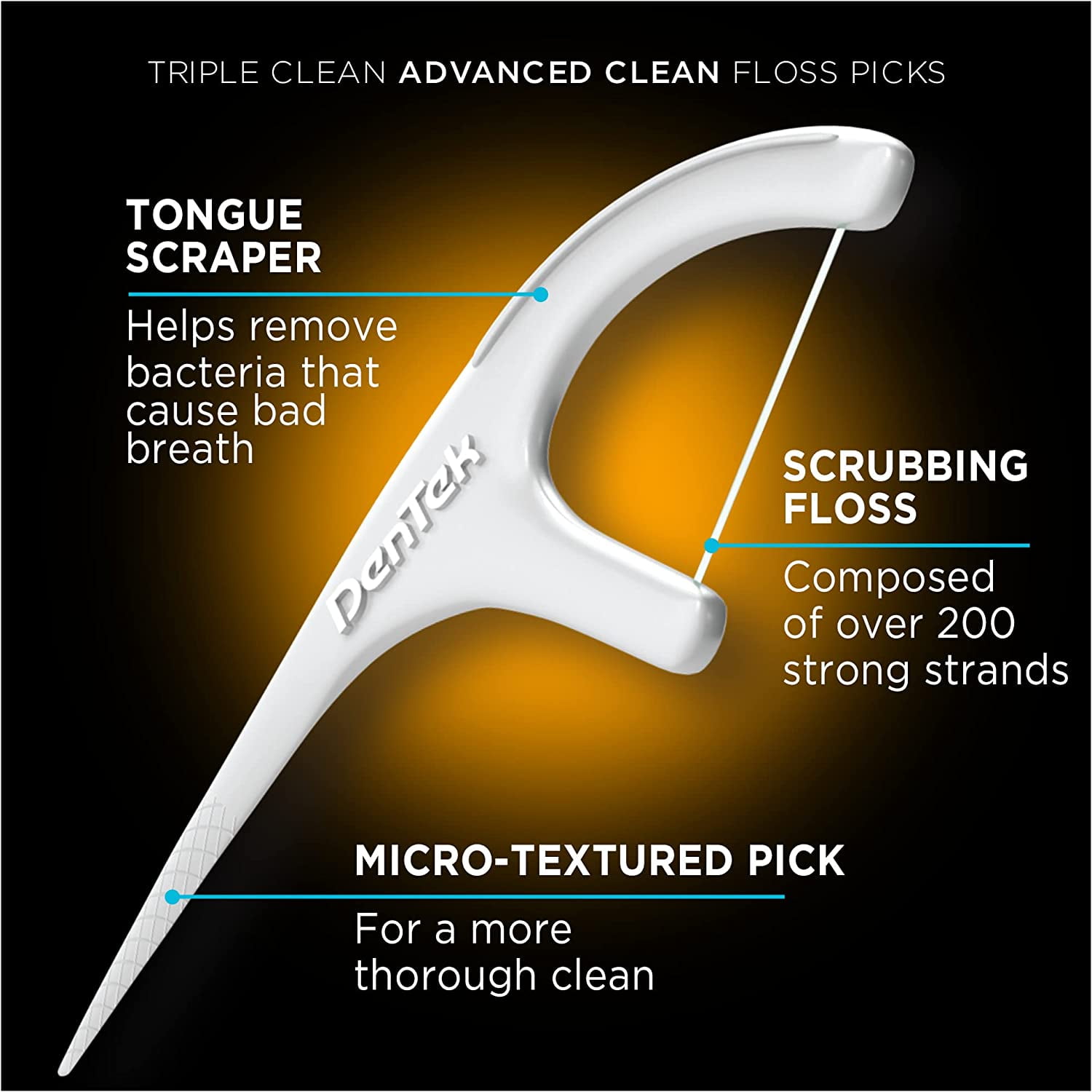 Triple Clean Advanced Floss Picks, No Break & Shred Floss, 75 Count, 3 Pack