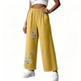 thumbnail image 6 of VBVC Women's Pull-On Floral Embroidered Pants, Wide Leg Cropped Palazzo Trousers For Women, Ladies' Summer Breathable Pants with Pockets,Yellow,M-4XL, 6 of 7