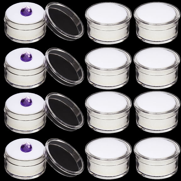 20pcs 20pcs Small Empty Round Jewelry Show box Loose Display box Clear Press Top Lids White Sponge Filled Case Container Holder with Plastic Storage Case (1.3x0.7 Inch)
