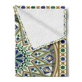 thumbnail image 2 of Turkish Pattern Soft Flannel Fleece Throw Blanket, Arch and Frame with Geometric Details Stars and Triangles, Cozy Plush for Indoor and Outdoor Use, 50" x 60", Caramel Green Indigo, by Ambesonne, 2 of 5