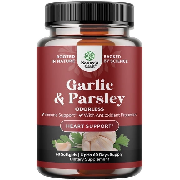 Nature’s Craft Odorless Parsley & Garlic Supplements for Immune Support & Heart Health, 60 Softgels