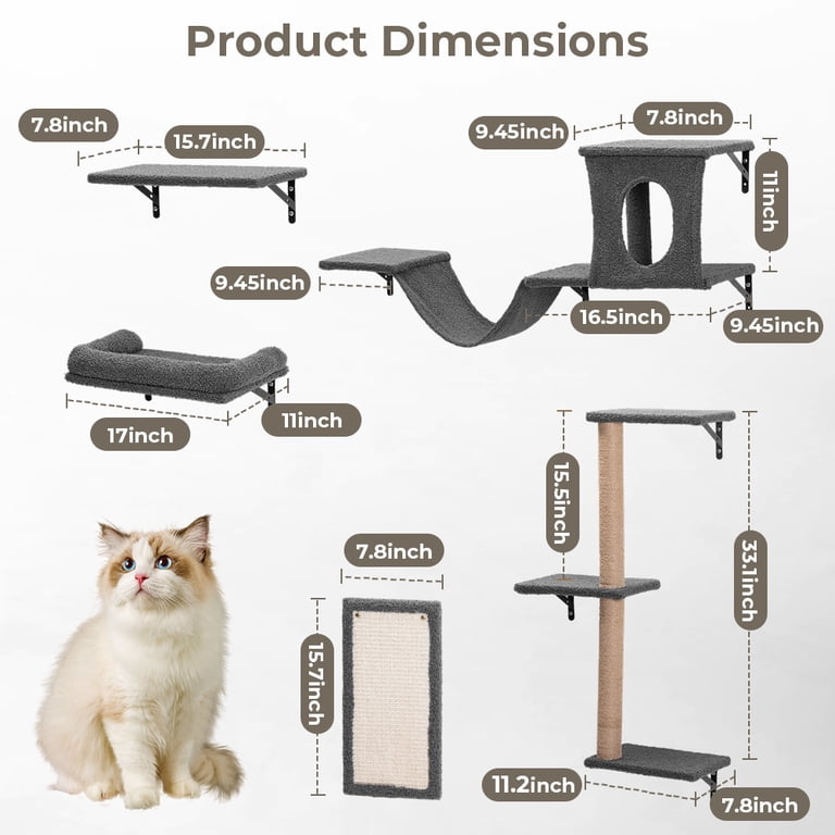 DOMIPET 5-in-1 Wall-Mounted Cat Shelves, Gray photo 3