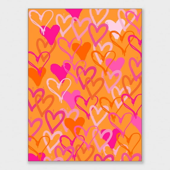 Funky Heart Watercolor Poster Canvas Wall Art for Home/Office/Bedroom Decor - Heart Love aesthetics Teen girl Pink Orange Living Room Decoration Prints 12x16in Unframed