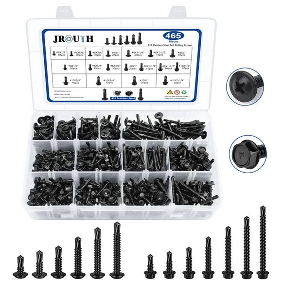 Juego surtido de tornillos JROUTH 465 piezas de acero inoxidable 410
