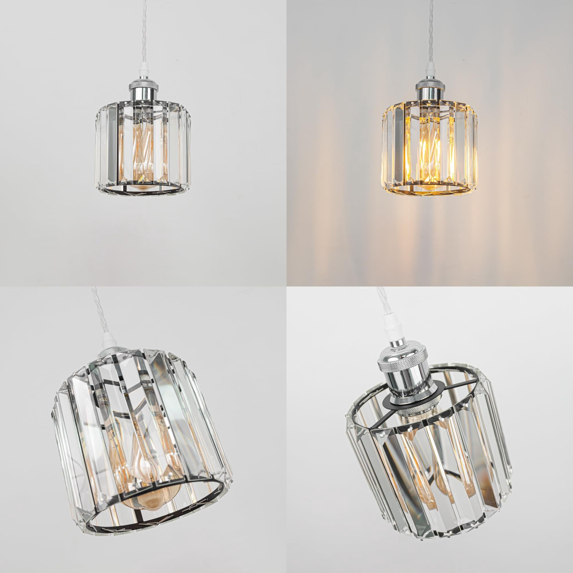 Kiven Plug in Pendant Light,Crystal Hanging Light, Dimmable Hanging Light Fixture with 15FT Cord Adjustable Height for Bedroom Hallway Kitchen Island
