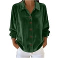 thumbnail image 3 of ClodeEU Women's Gold Velvet Long-Sleeved Shirt,Lapel Cardigan Solid Color Blouse Green,Womens Plus XXXL, 3 of 7