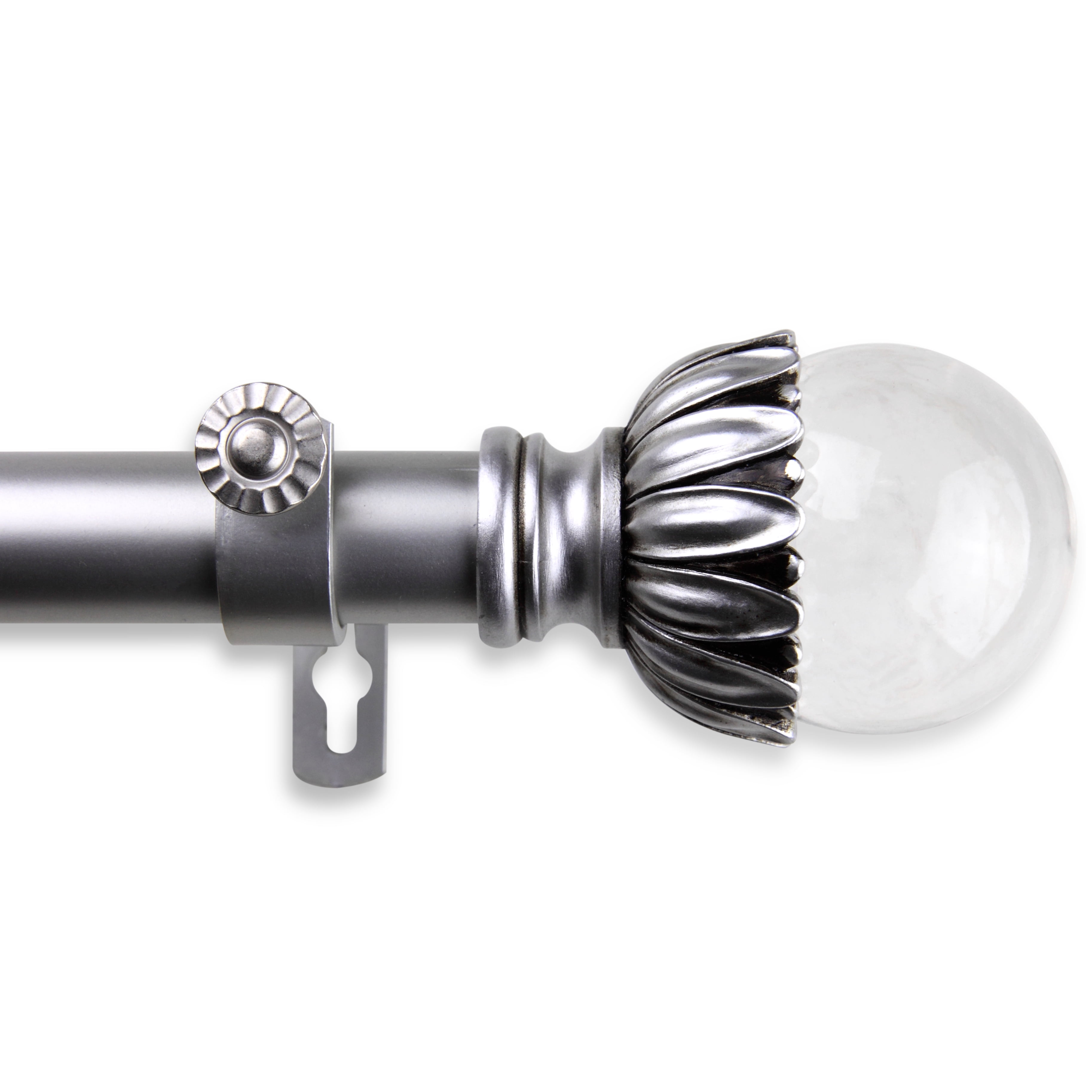PlusCasa Classic 1" Satin Nickel Ball Adjustable Single Curtain Rods Set 48" - 84"