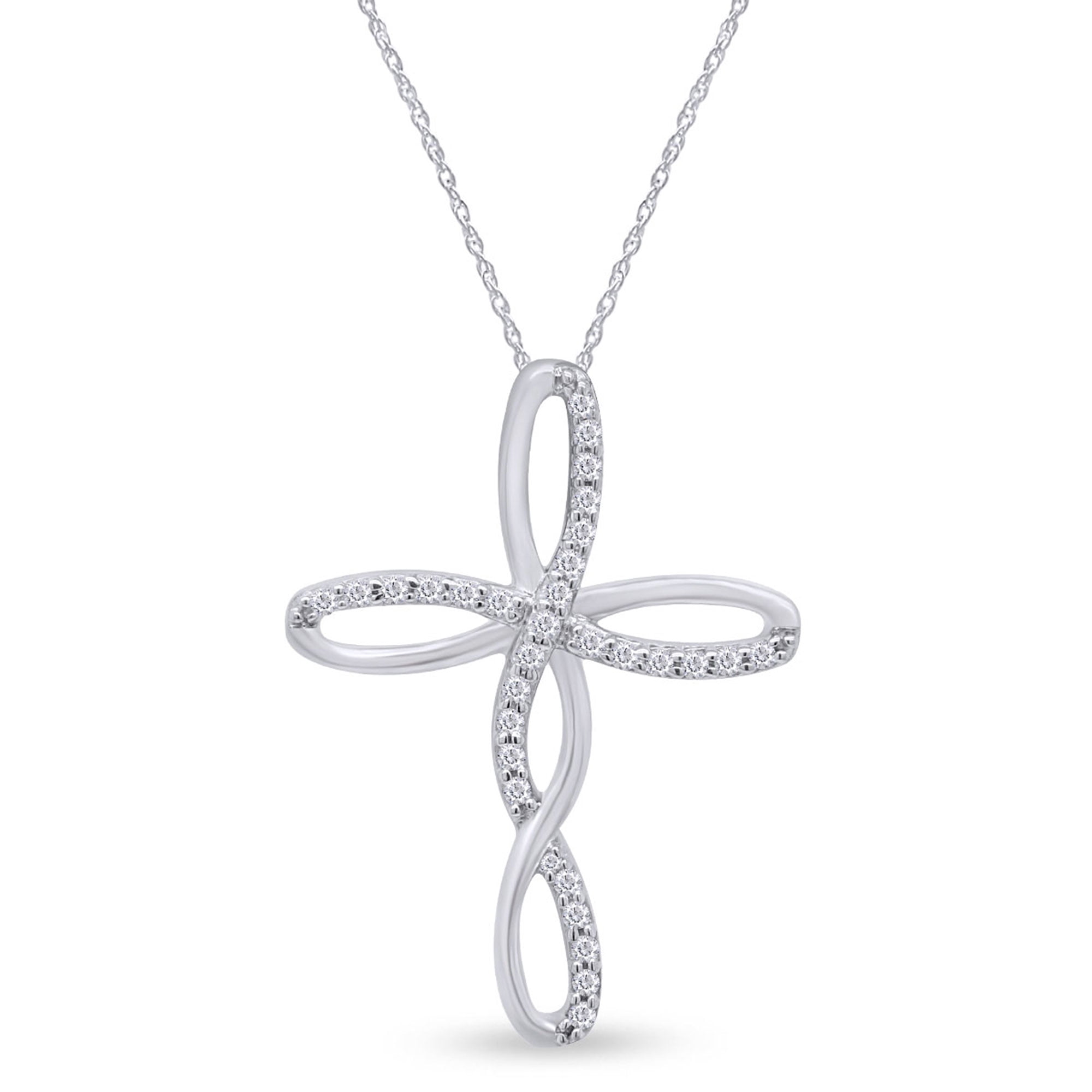 White Cubic Zirconia Infinity Cross Pendant Necklace in 14K White Gold Over Sterling Silver, Women's, Size: One Size