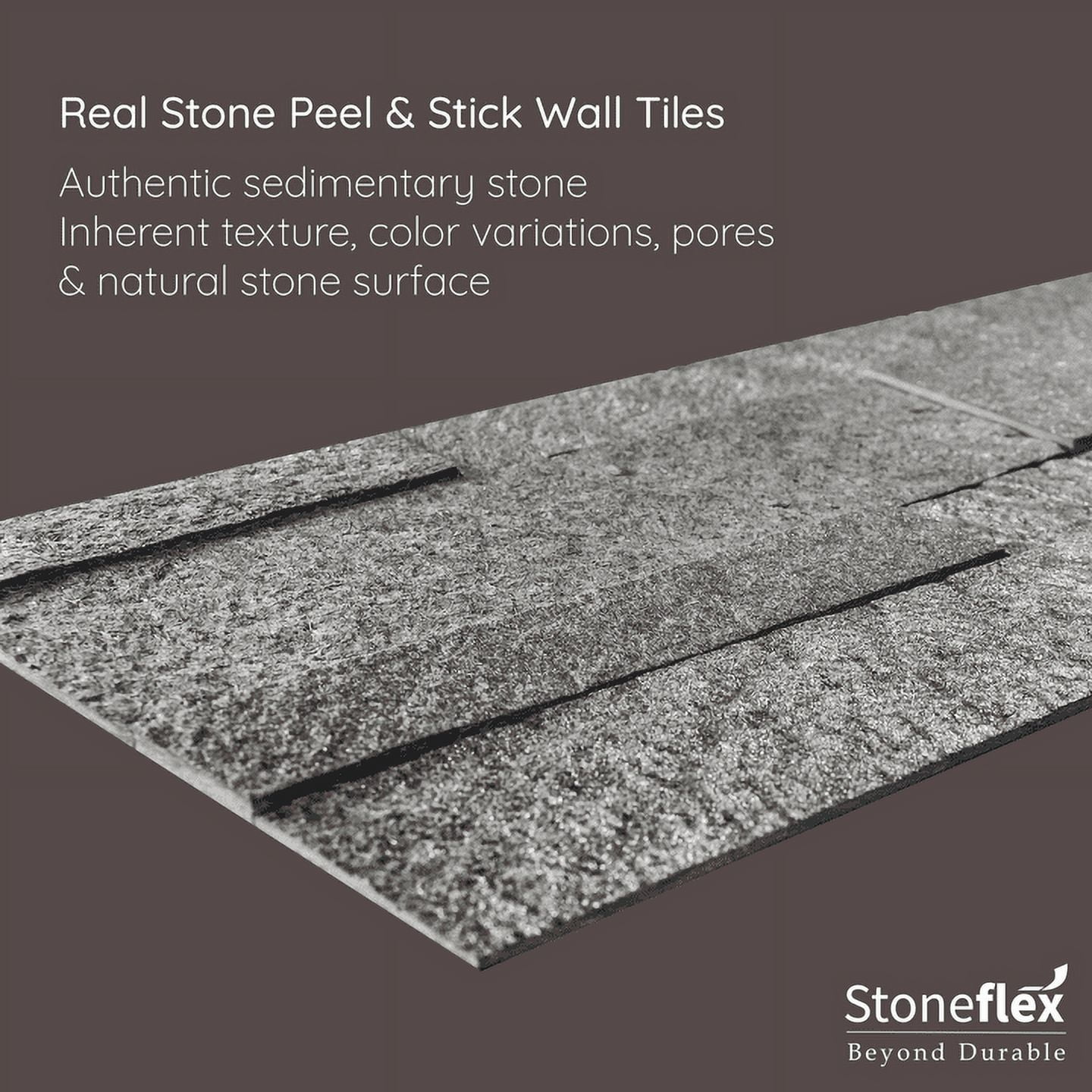 Oslo Smoke - Self-Adhesive 3D Peel & Stick Stacked Natural Stone Tiles [Pack of 10]